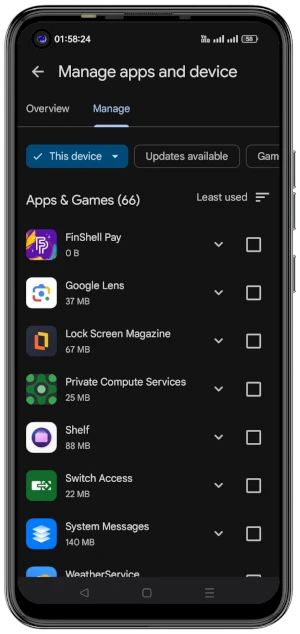 Screenshot showing how to uninstall unused apps on Android to clean up storage and free up space