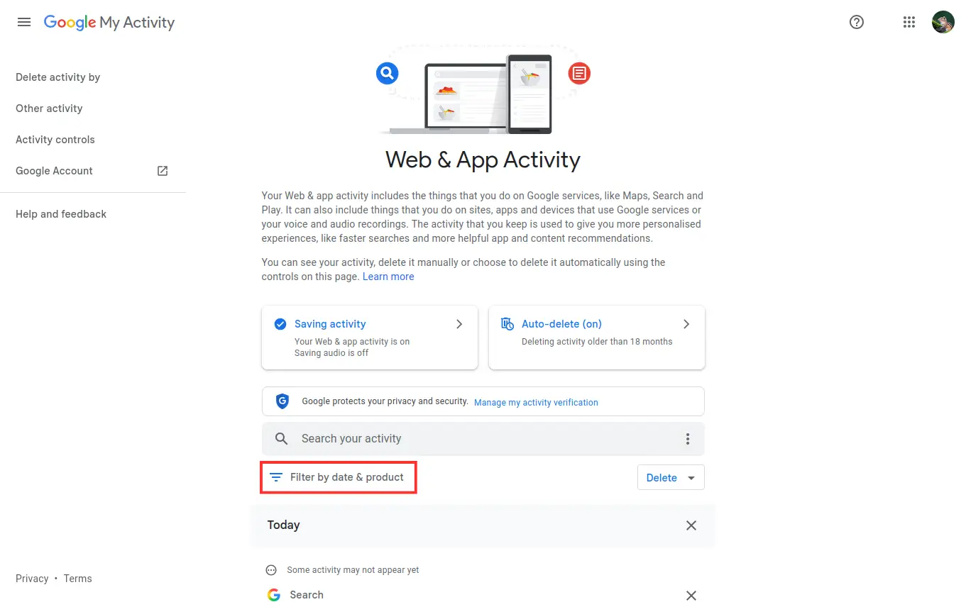 Filter activity by Maps to manage Google Maps Search History