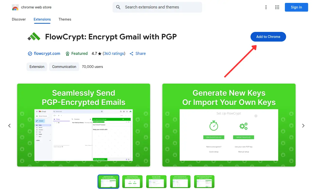Installing FlowCrypt extension from Chrome Web Store